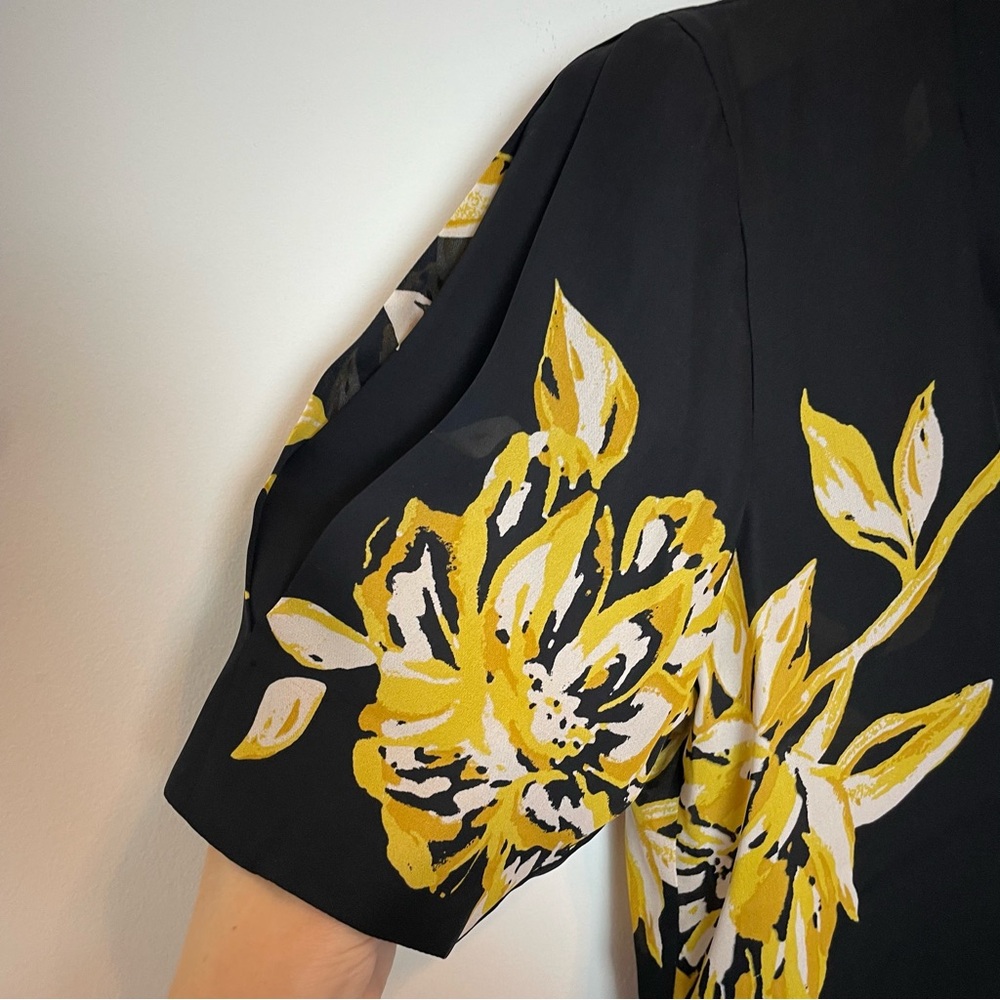 Joie Ance Floral Silk V-Neck Puff Sleeve Caviar Blouse \\ S View 4